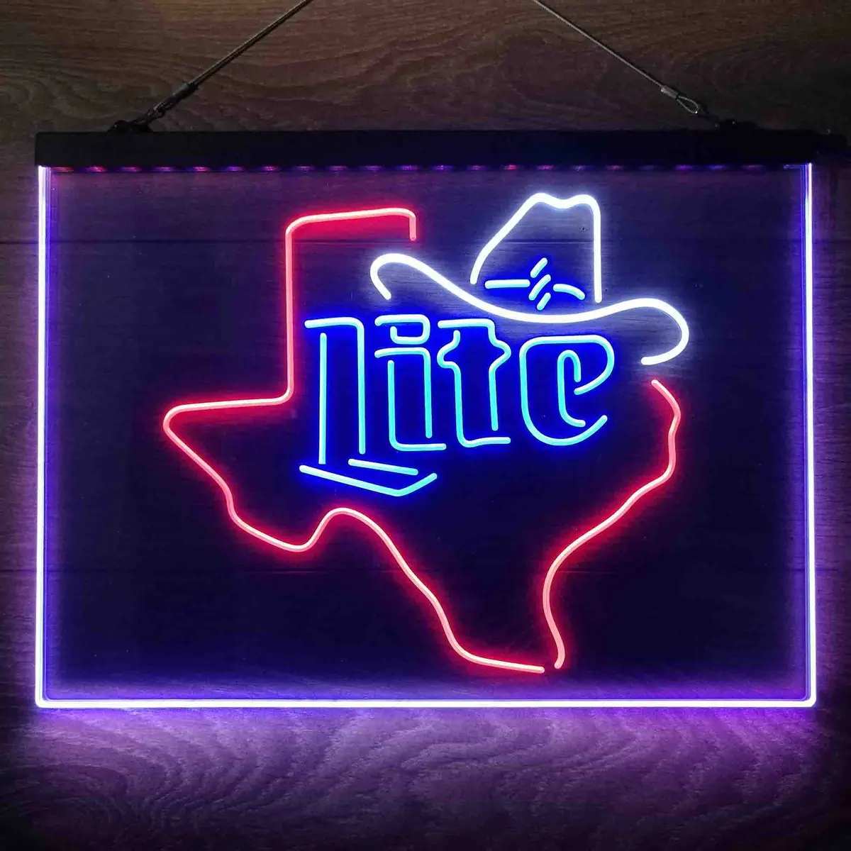 Miller Lite Cowboys Hat Texas Neon 3-Color Led Sign 1