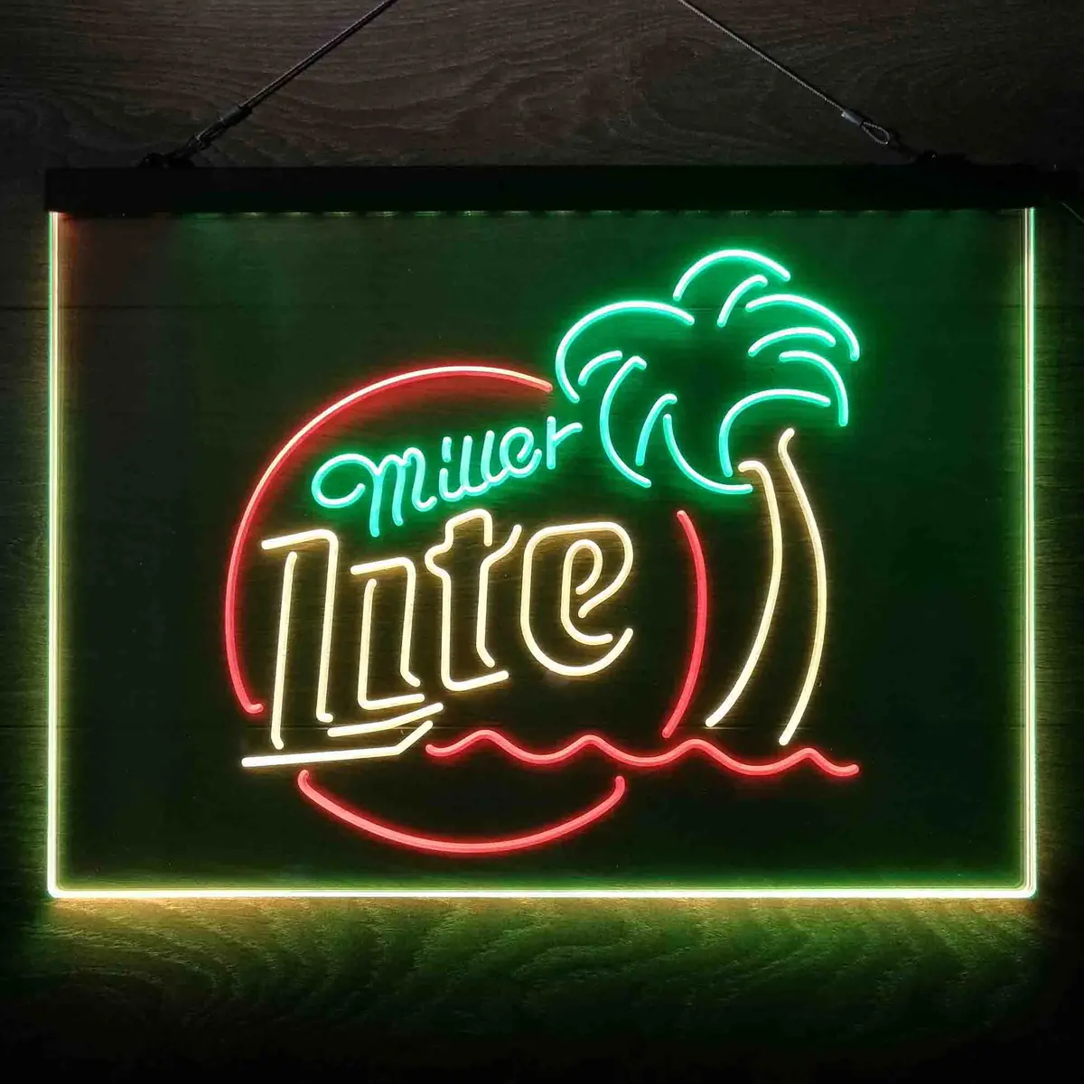 Miller Lite Palm Tree Beer Bar Neon 3-Color Led Sign 8