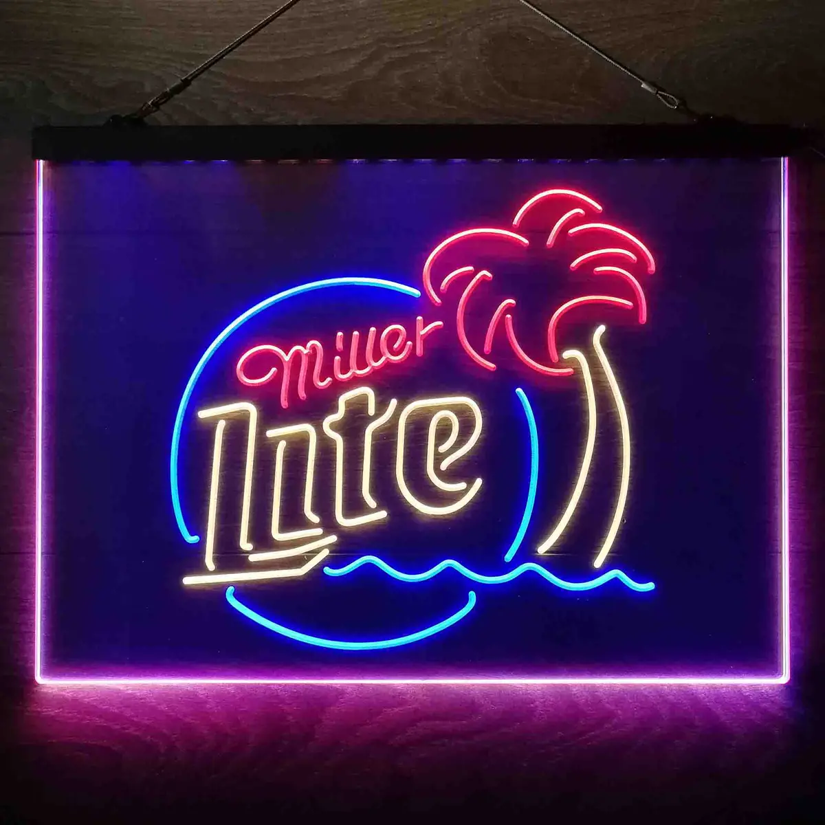 Miller Lite Palm Tree Beer Bar Neon 3-Color Led Sign 13