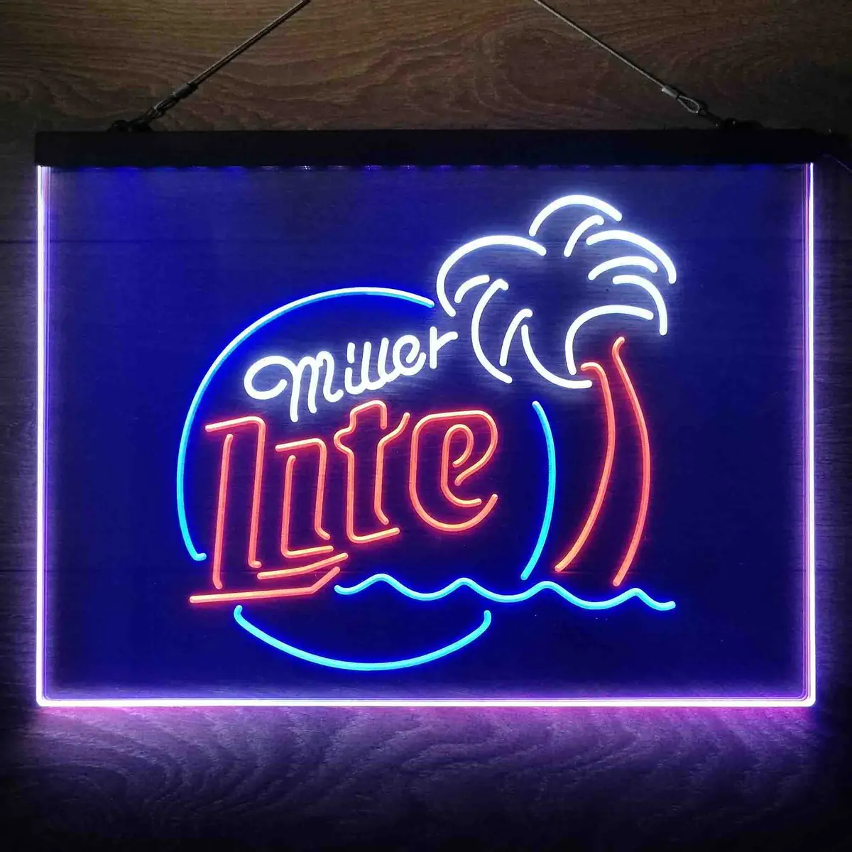 Miller Lite Palm Tree Beer Bar Neon 3-Color Led Sign 6