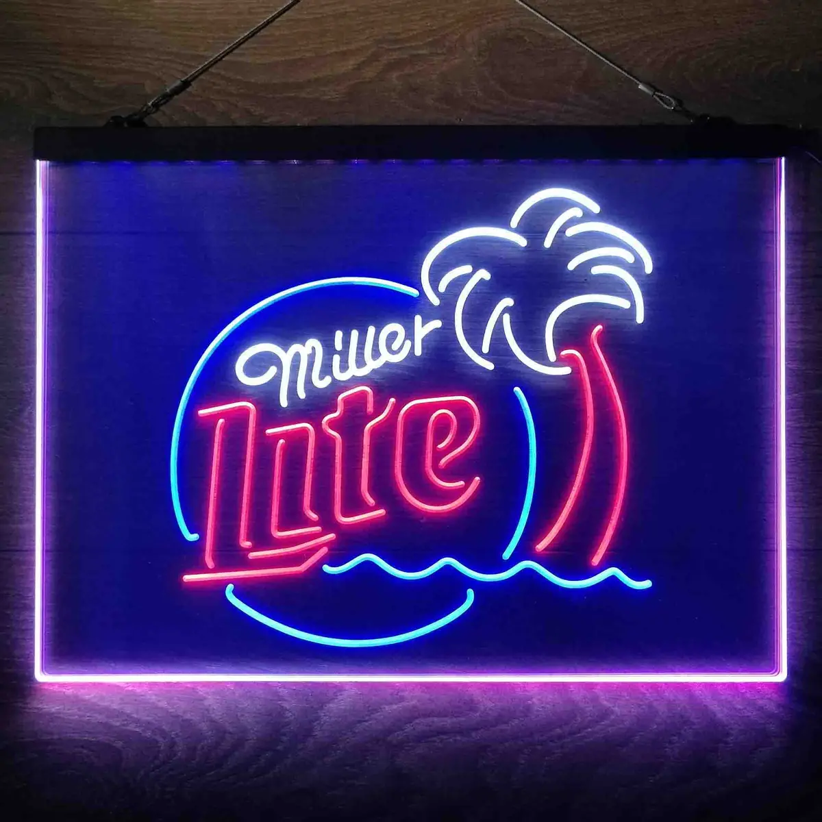 Miller Lite Palm Tree Beer Bar Neon 3-Color Led Sign 7