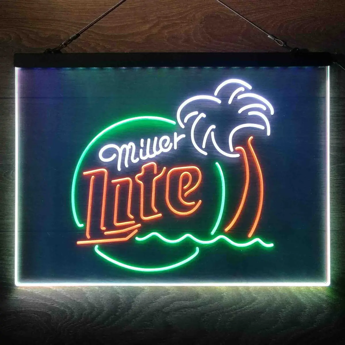 Miller Lite Palm Tree Beer Bar Neon 3-Color Led Sign 4