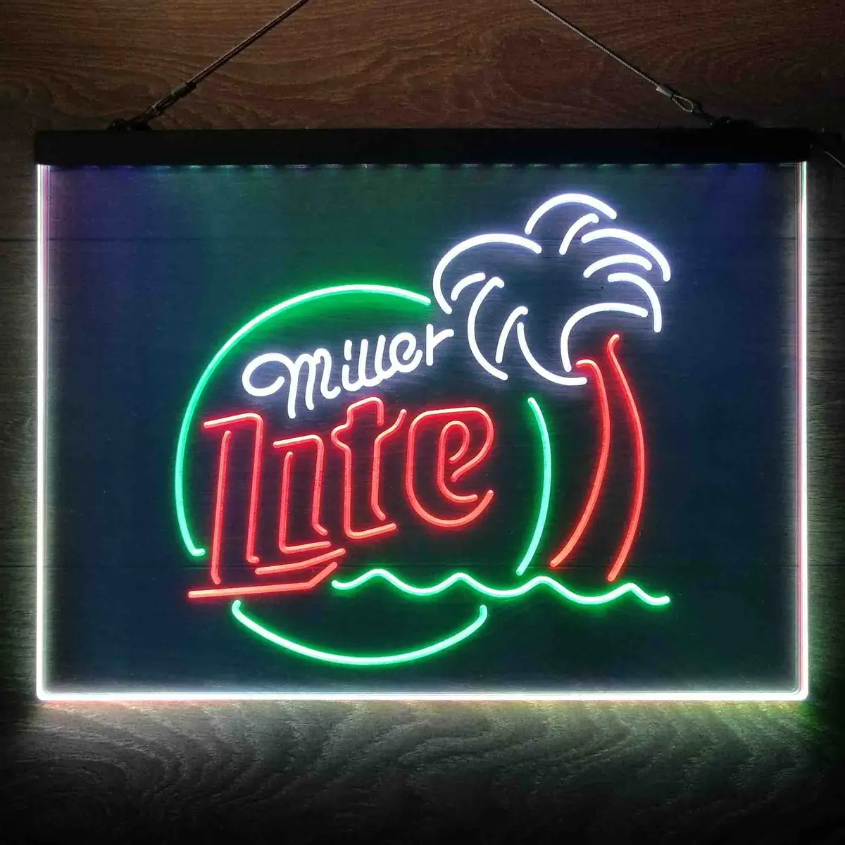 Miller Lite Palm Tree Beer Bar Neon 3-Color Led Sign 11