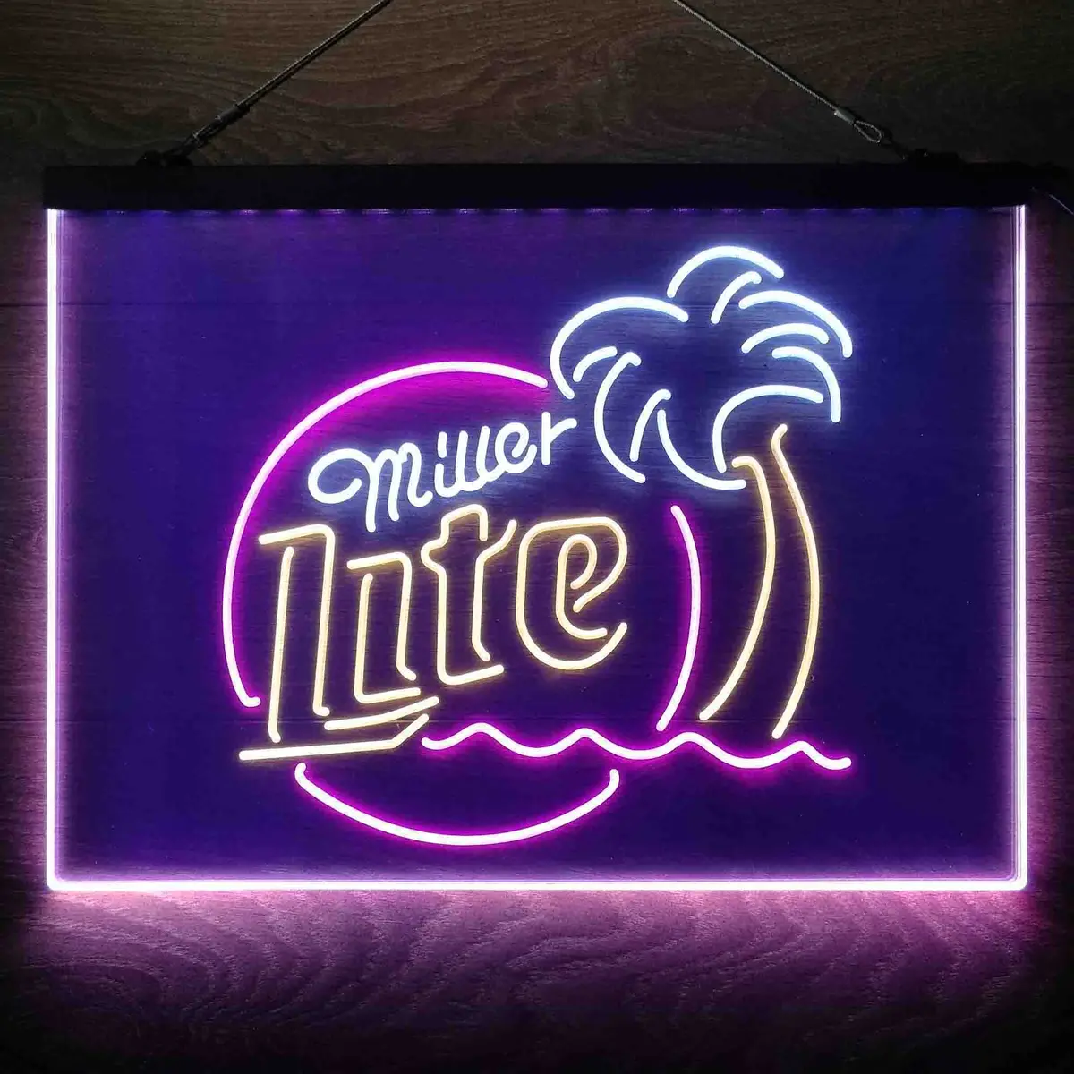Miller Lite Palm Tree Beer Bar Neon 3-Color Led Sign 10