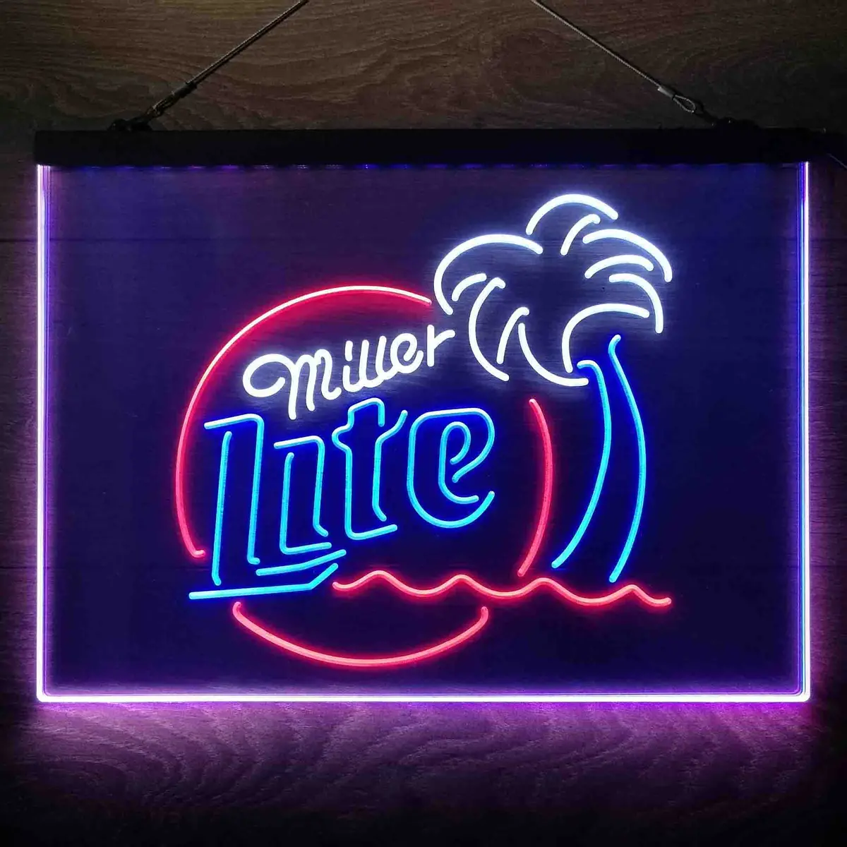 Miller Lite Palm Tree Beer Bar Neon 3-Color Led Sign 2