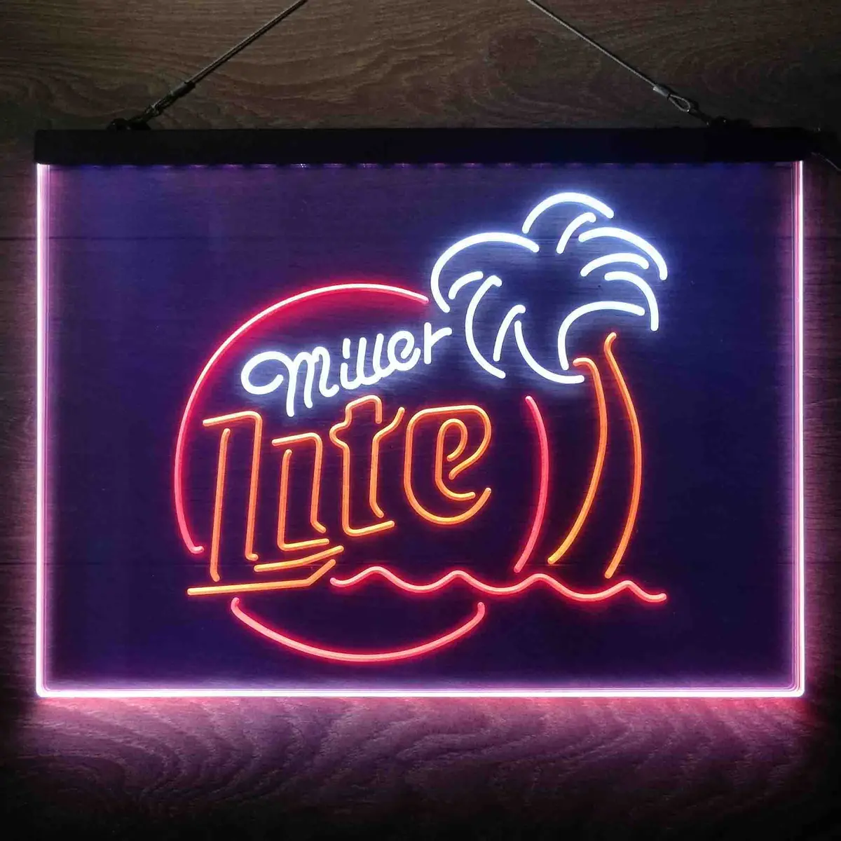 Miller Lite Palm Tree Beer Bar Neon 3-Color Led Sign 3