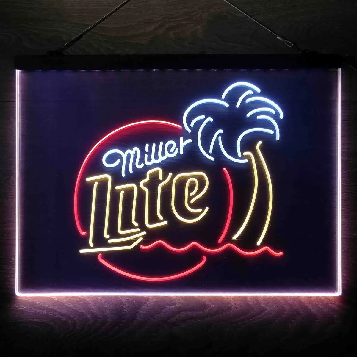 Miller Lite Palm Tree Beer Bar Neon 3-Color Led Sign 9