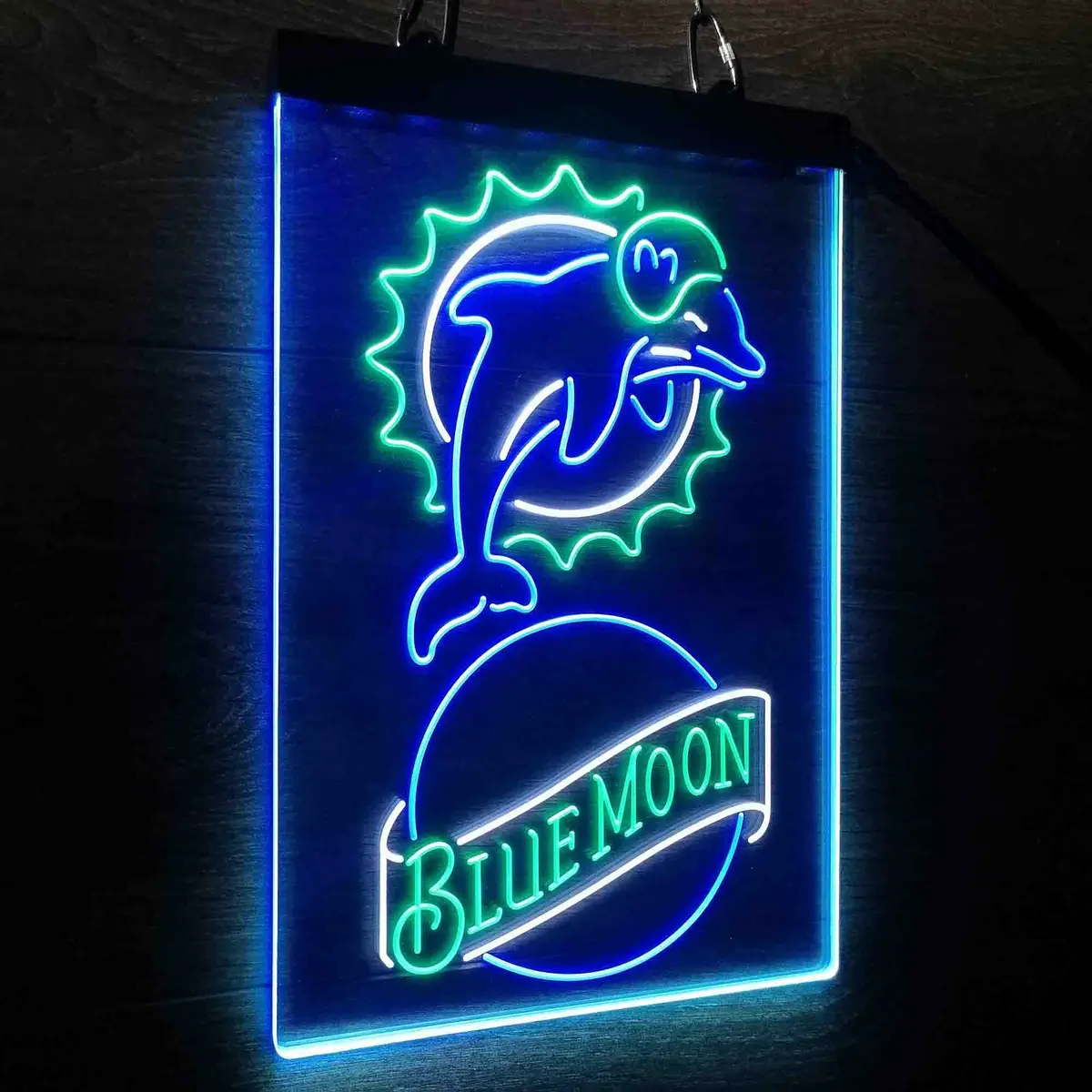 Miami Dolphins Blue Moon Bar Neon Led Sign 3 Colors 1