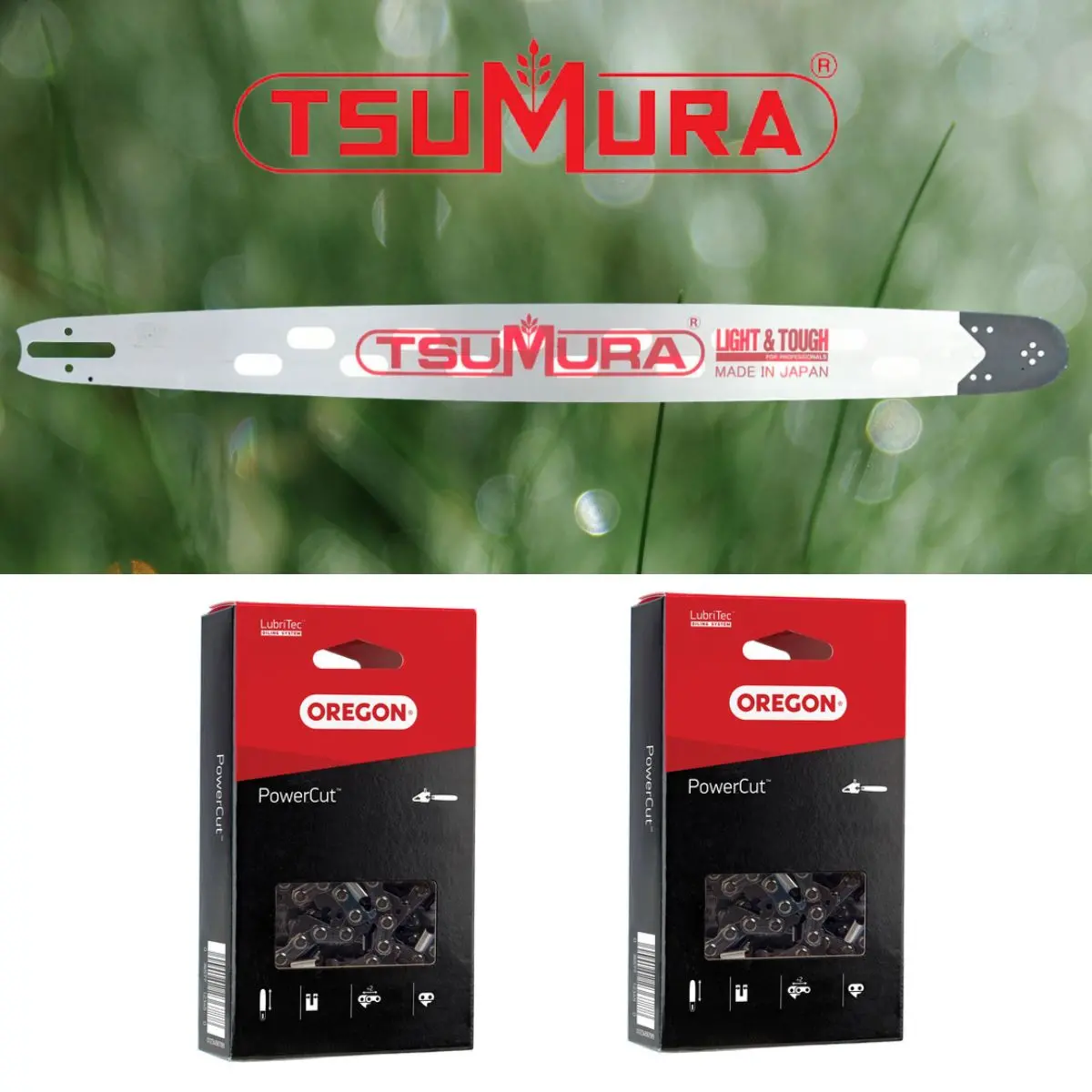 Tsumura Light Weight Bar + 2 Oregon Chains Fits Husqvarna 1