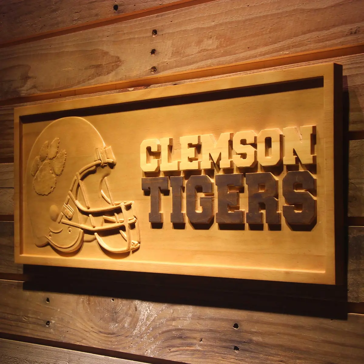 Clemson Tigers 3D Solid Wooden Craving Sign 3