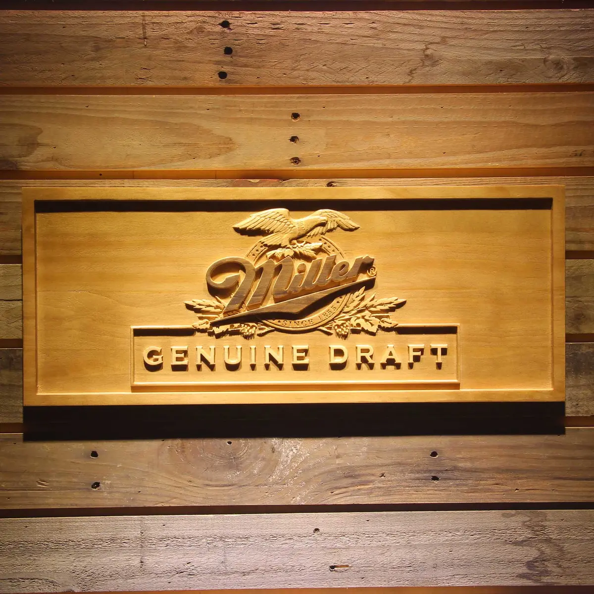 Miller Genuine Draft 3D Solid Wooden Craving Sign 1