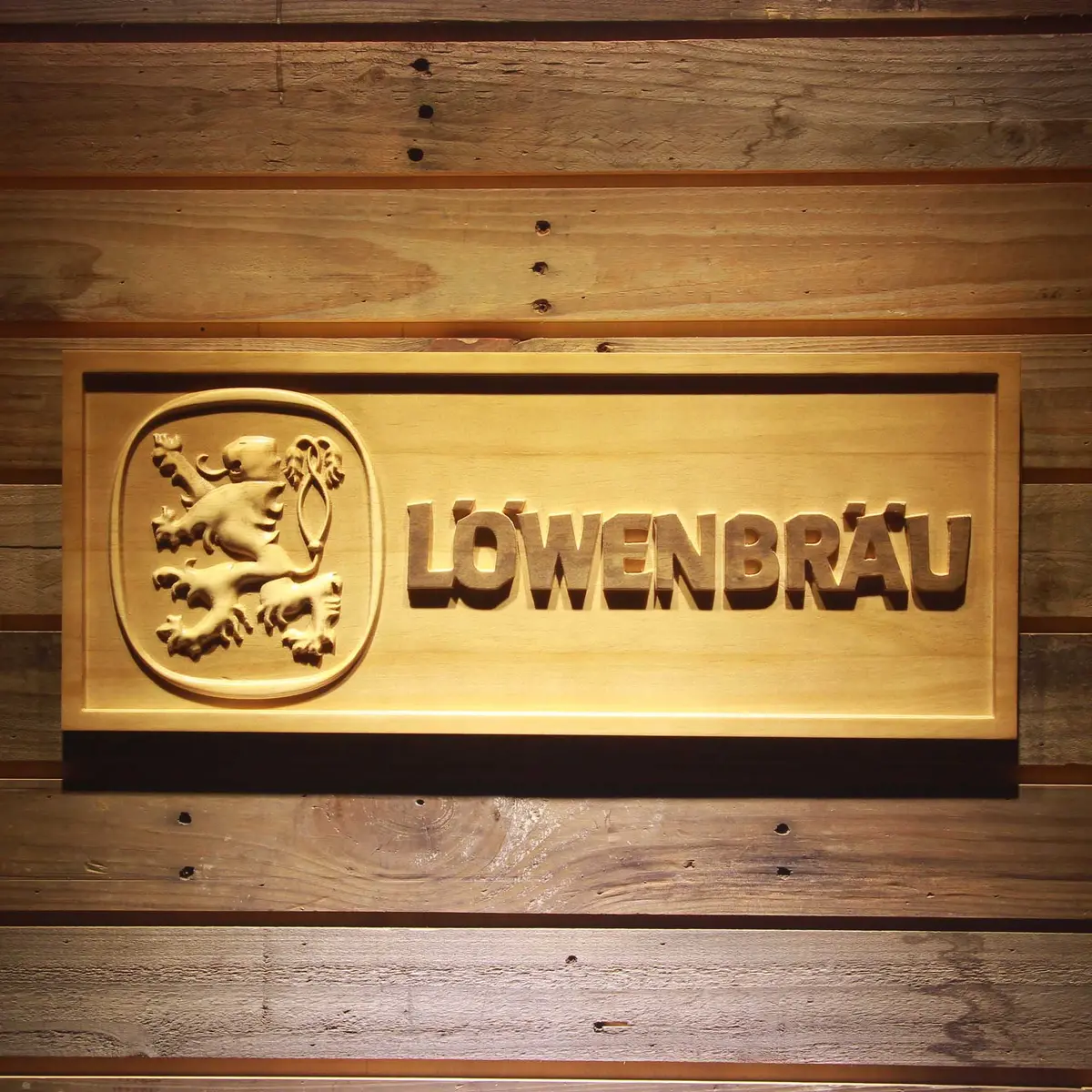 Lowenbrau 3D Solid Wooden Craving Sign 1