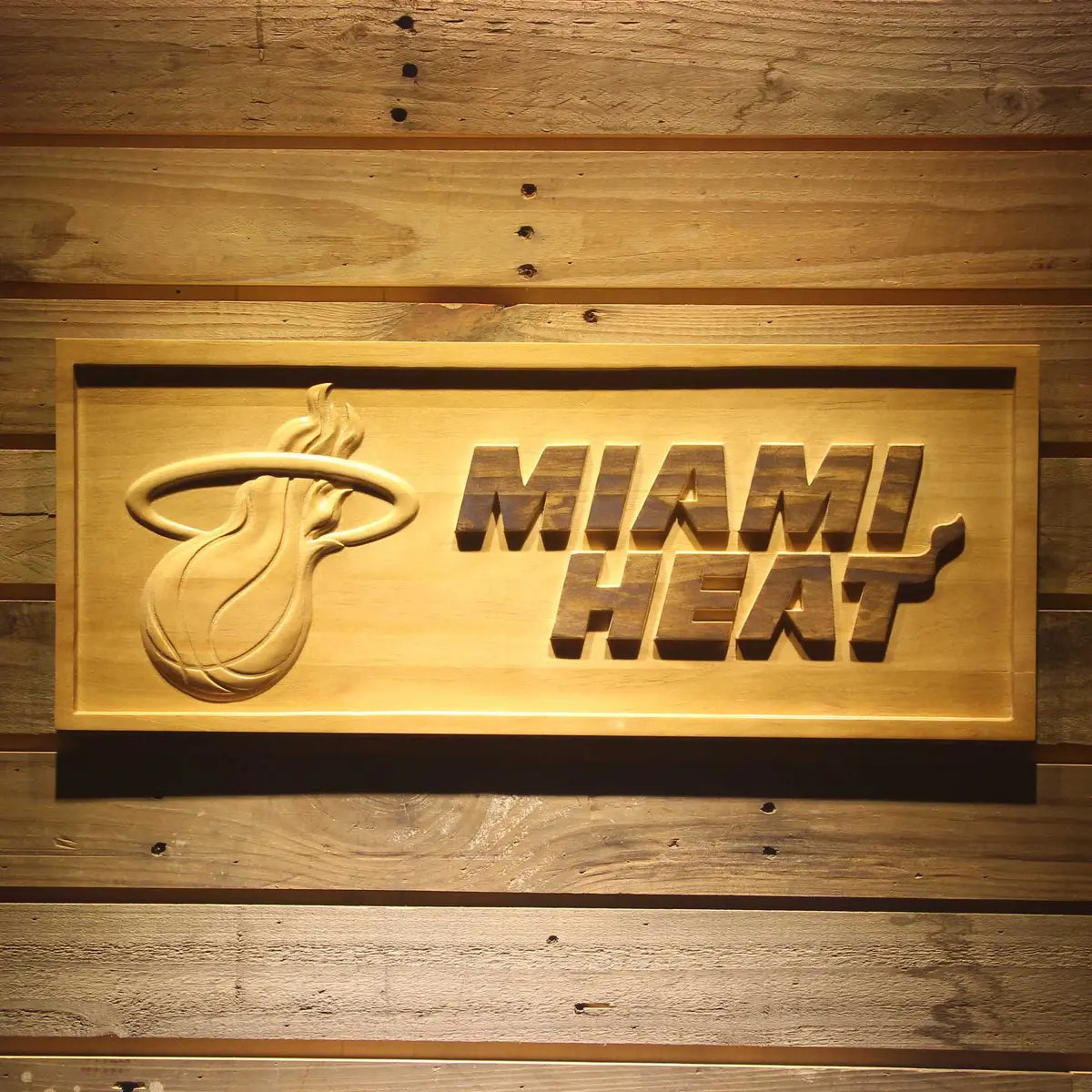 Miami Heat 3D Solid Wooden Craving Sign 1
