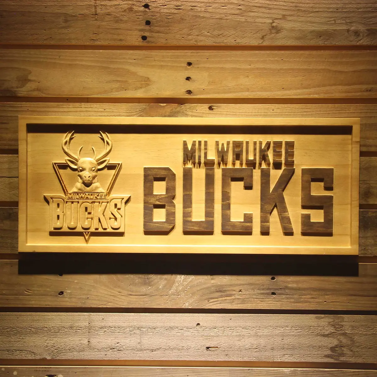 Milwaukee Bucks 3D Solid Wooden Craving Sign 1