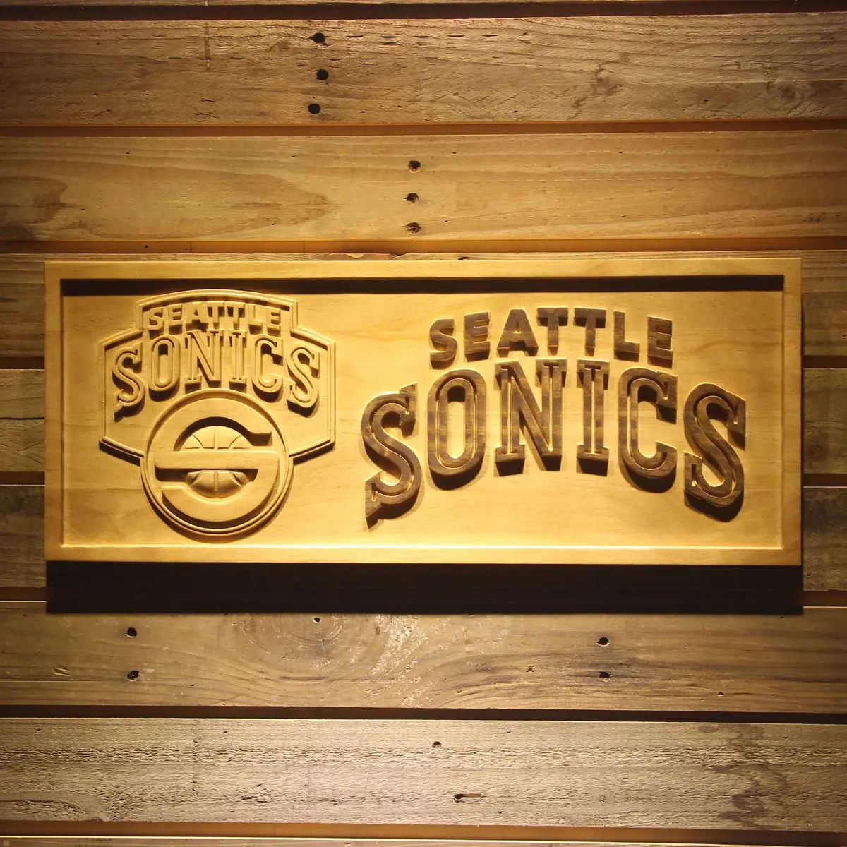 Seattle Supersonics  3D Solid Wooden Craving Sign 1