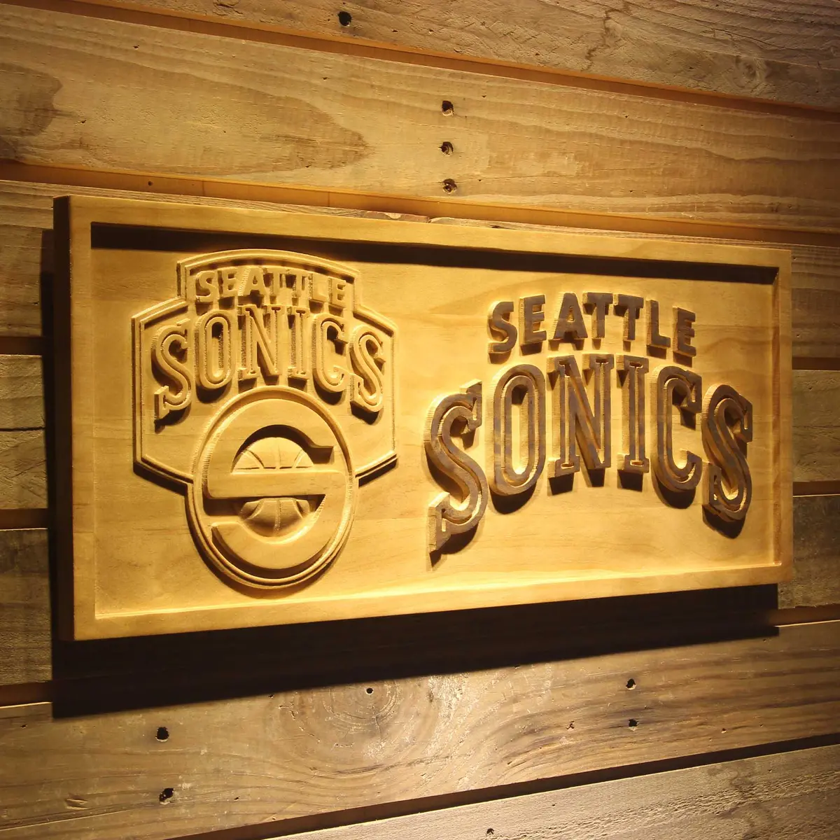 Seattle Supersonics 3D Solid Wooden Craving Sign 2