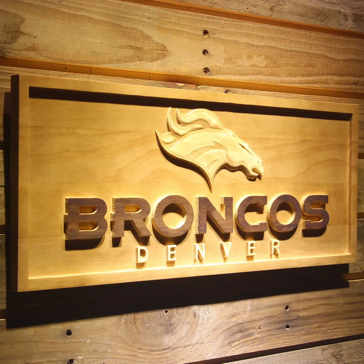Denver Broncos 3D Solid Wooden Craving Sign 2
