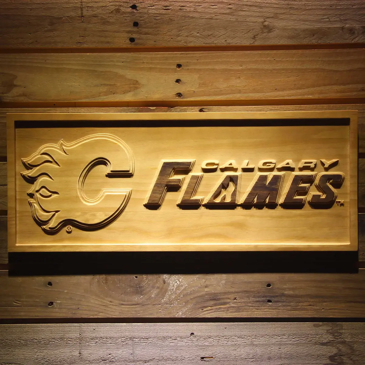 Calgary Flames 3D Solid Wooden Craving Sign 1