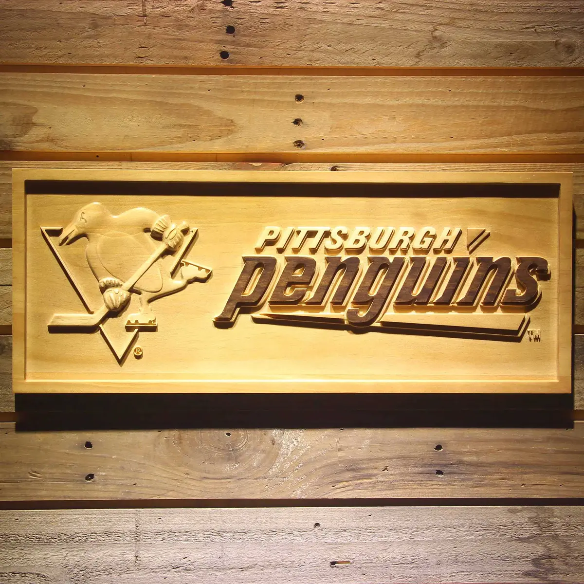 Pittsburgh Penguins 3D Solid Wooden Craving Sign 1