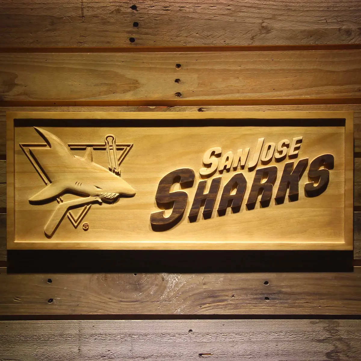 San Jose Sharks 3D Solid Wooden Craving Sign 1