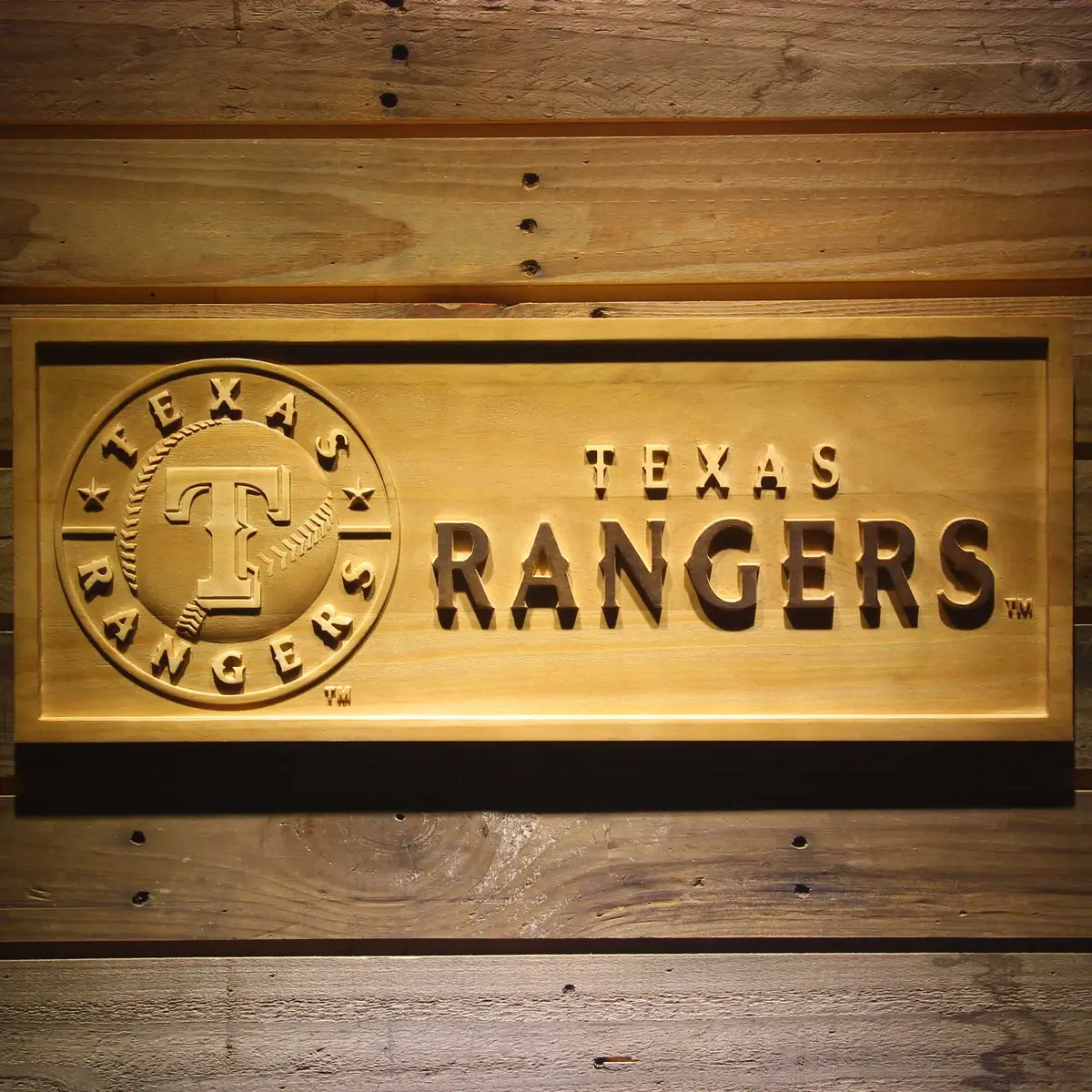 Texas Rangers 3D Solid Wooden Craving Sign 1