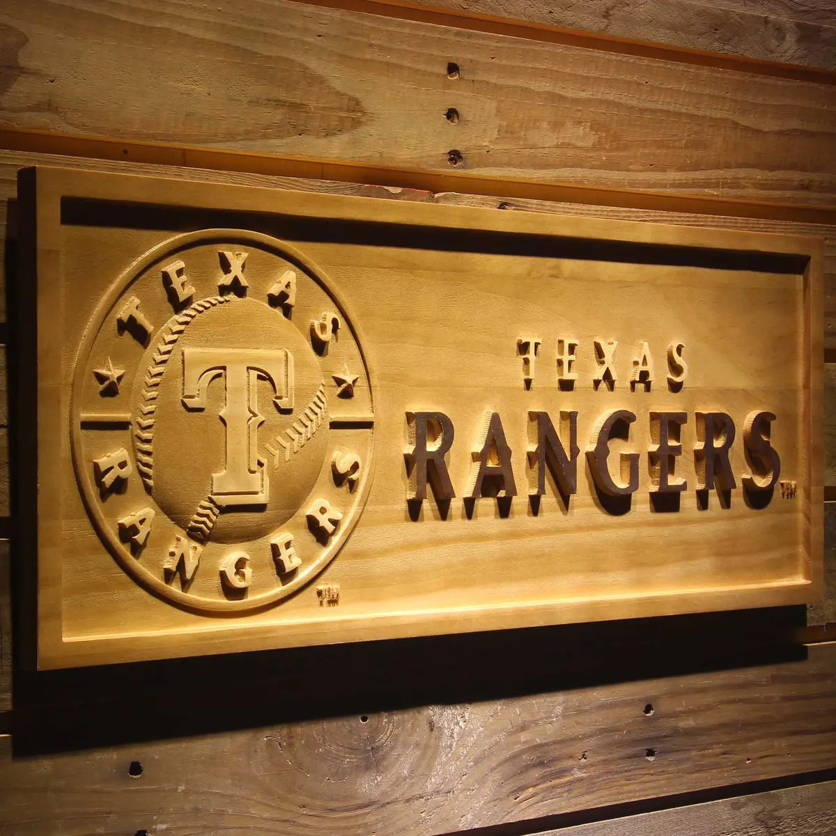 Texas Rangers 3D Solid Wooden Craving Sign 2