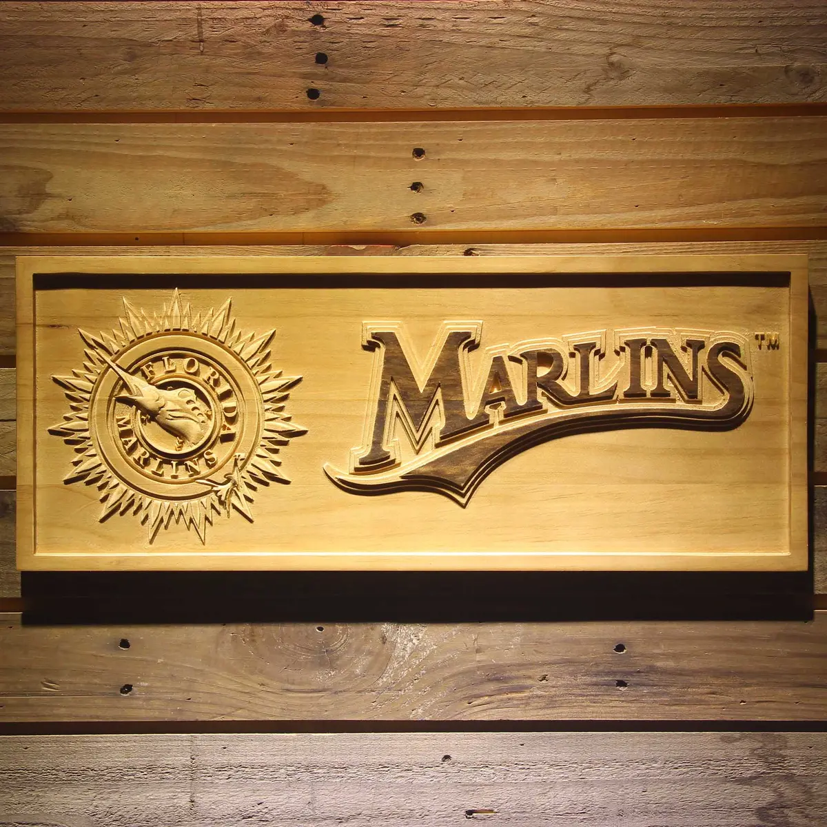 Miami Marlins 3D Solid Wooden Craving Sign 1