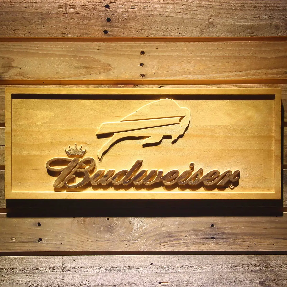 Buffalo Bills Budweiser 3D Solid Wooden Craving Sign 1