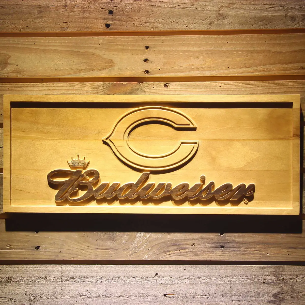 Chicago Bears Budweiser 3D Solid Wooden Craving Sign 1