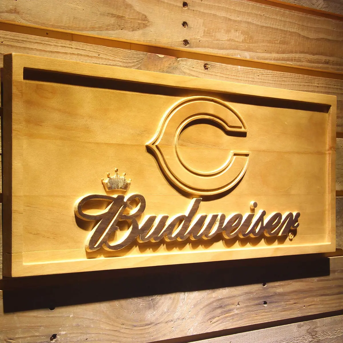 Chicago Bears Budweiser 3D Solid Wooden Craving Sign 2