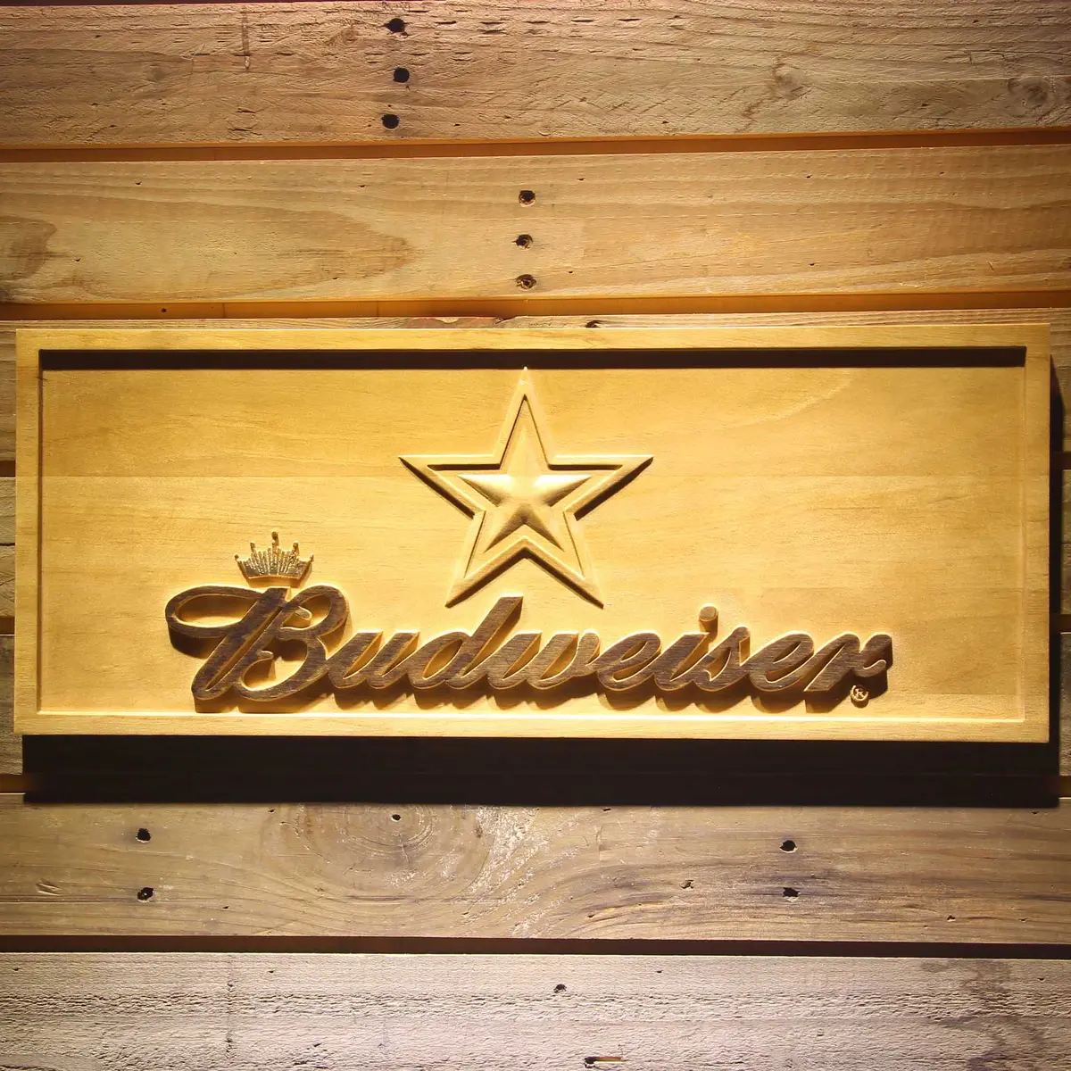Dallas Cowboys Budweiser 3D Solid Wooden Craving Sign 1
