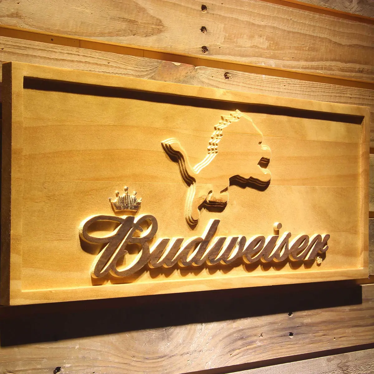 Detroit Lions Budweiser 3D Solid Wooden Craving Sign 2
