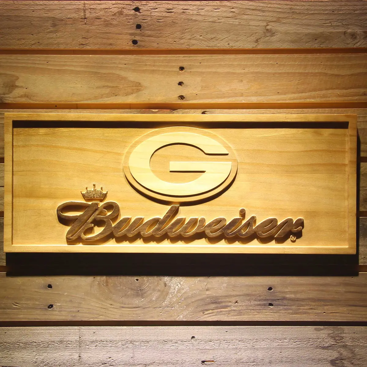 Green Bay Packers Budweiser 3D Solid Wooden Craving Sign 1