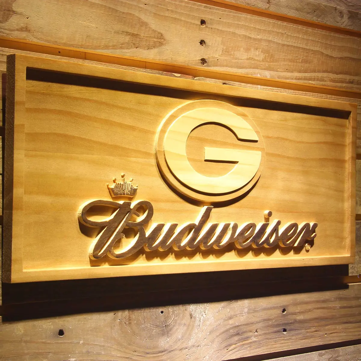 Green Bay Packers Budweiser 3D Solid Wooden Craving Sign 2