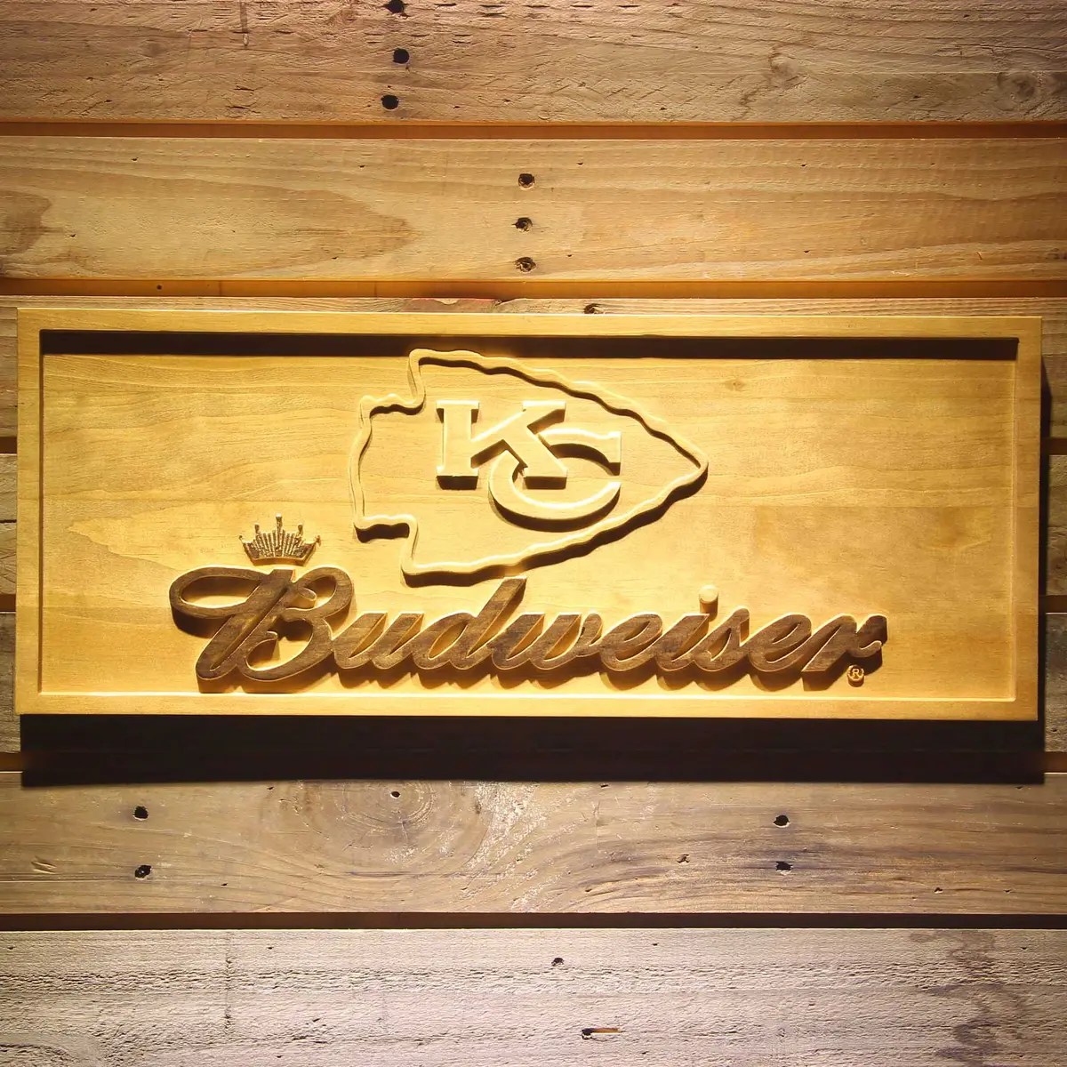 Kansas City Chiefs Budweiser 3D Solid Wooden Craving Sign 1