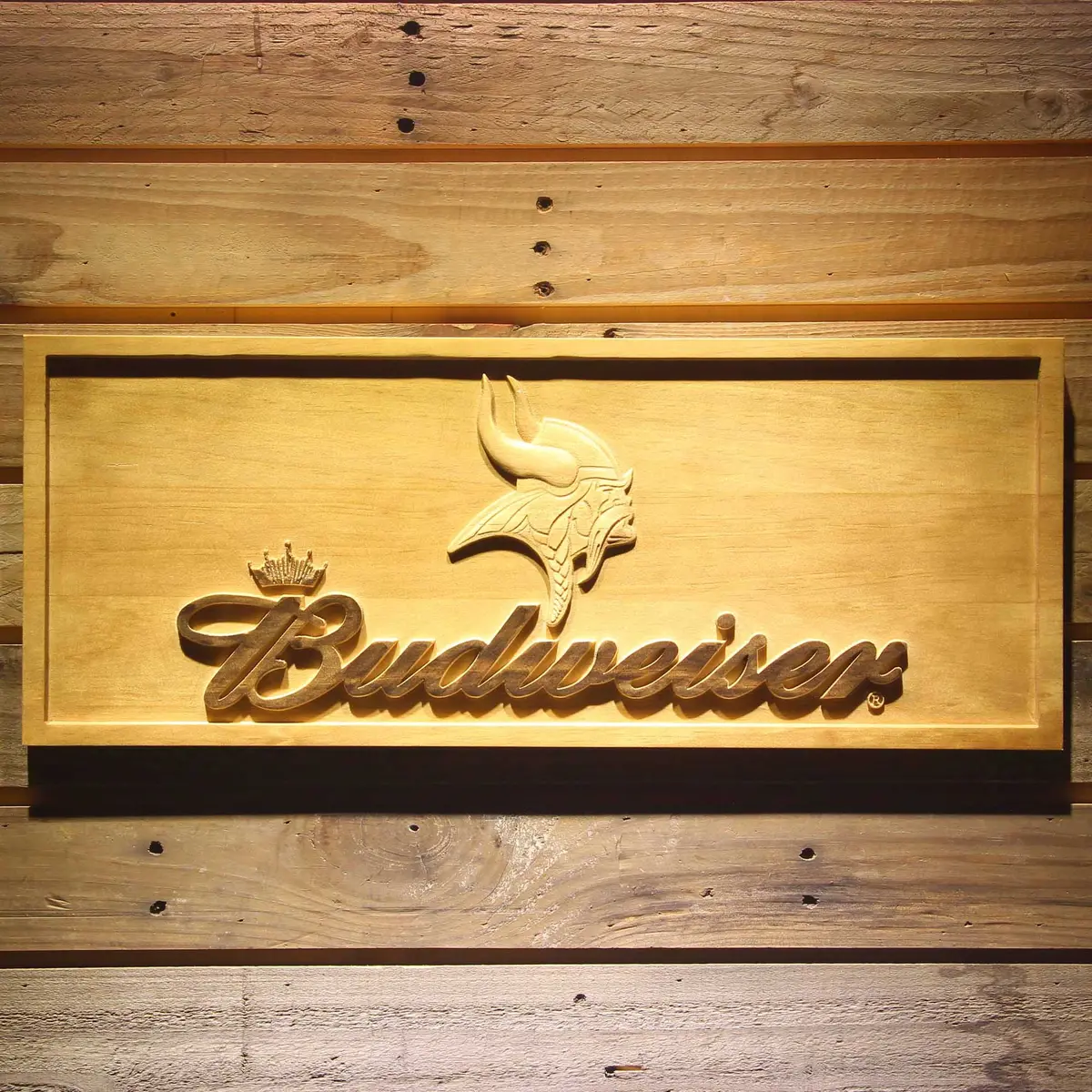 Minnesota Vikings Budweiser 3D Solid Wooden Craving Sign 1
