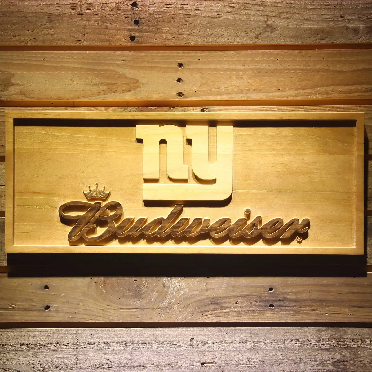 New York Giants Budweiser 3D Solid Wooden Craving Sign 1