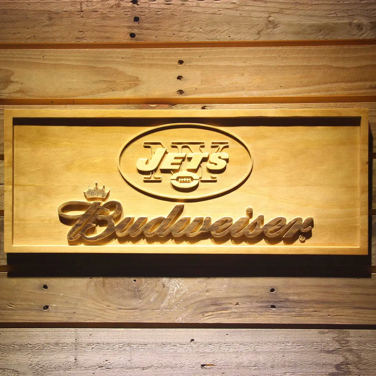 New York Jets Budweiser 3D Solid Wooden Craving Sign 1