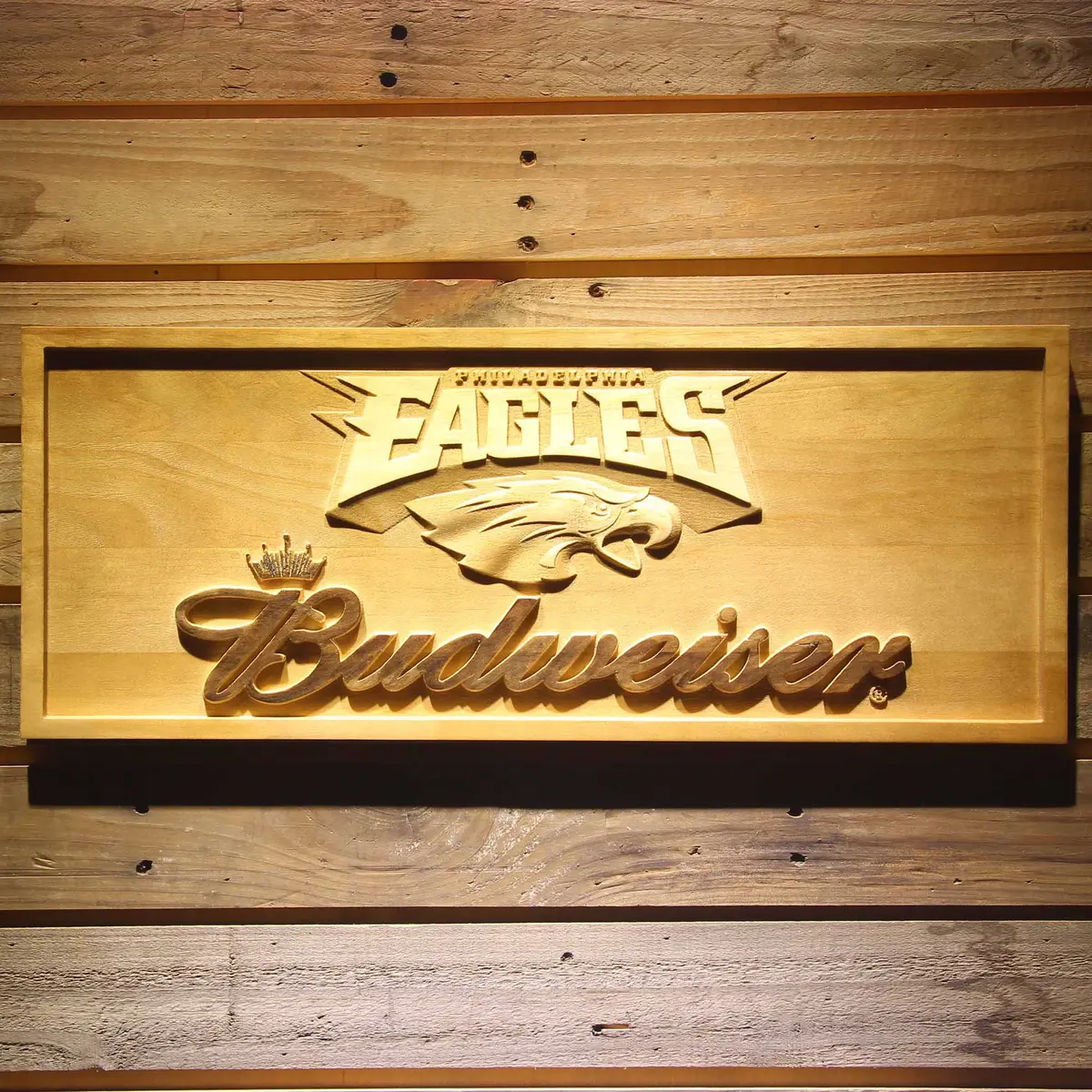 Philadelphia Eagles Budweiser 3D Solid Wooden Craving Sign 1
