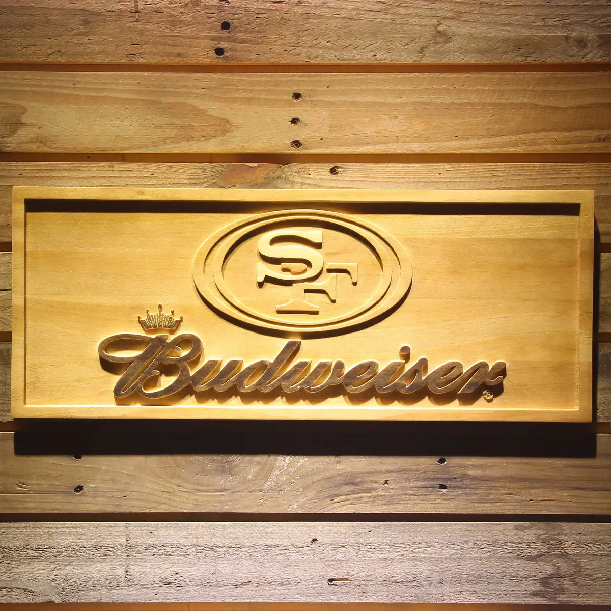 San Francisco 49Ers Budweiser 3D Solid Wooden Craving Sign 1
