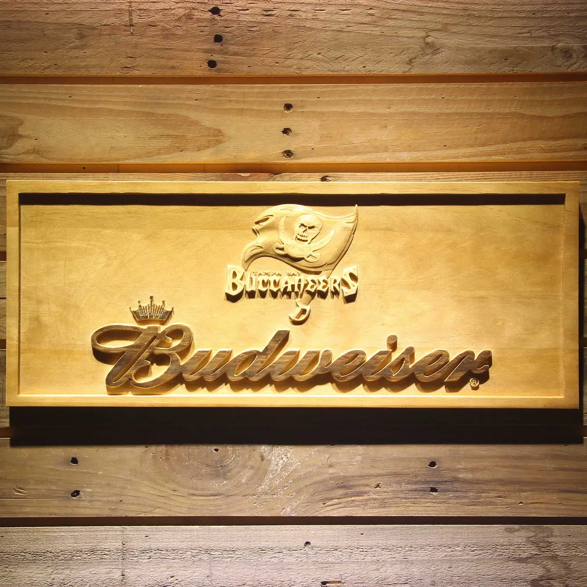 Tampa Bay Buccaneers Budweiser 3D Solid Wooden Craving Sign 1