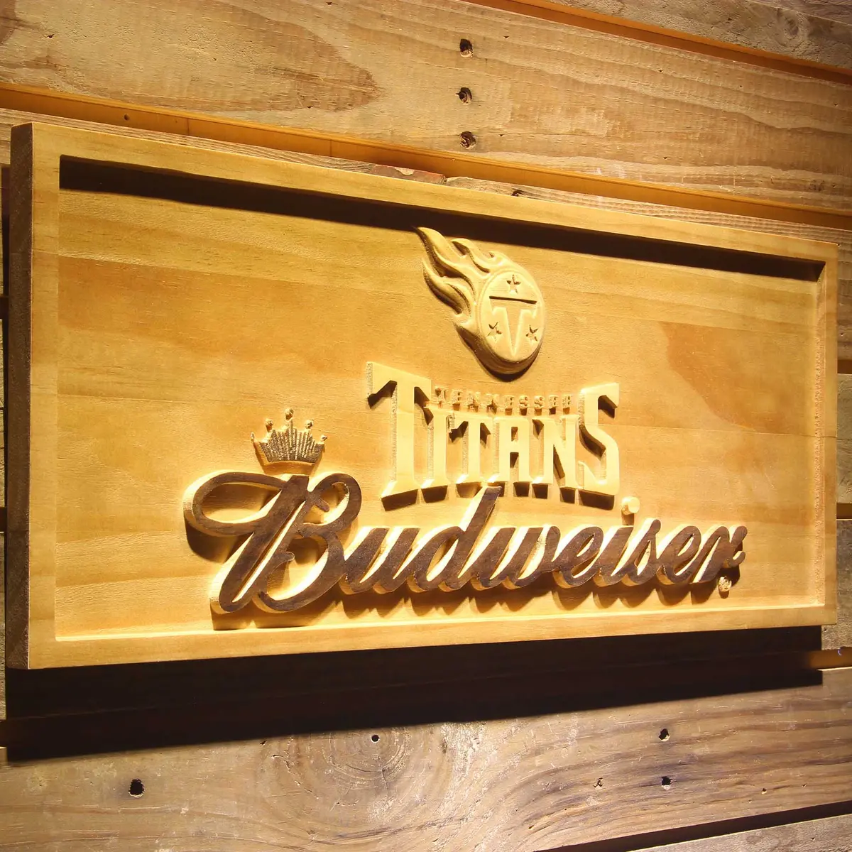 Tennessee Titans Budweiser 3D Solid Wooden Craving Sign 2