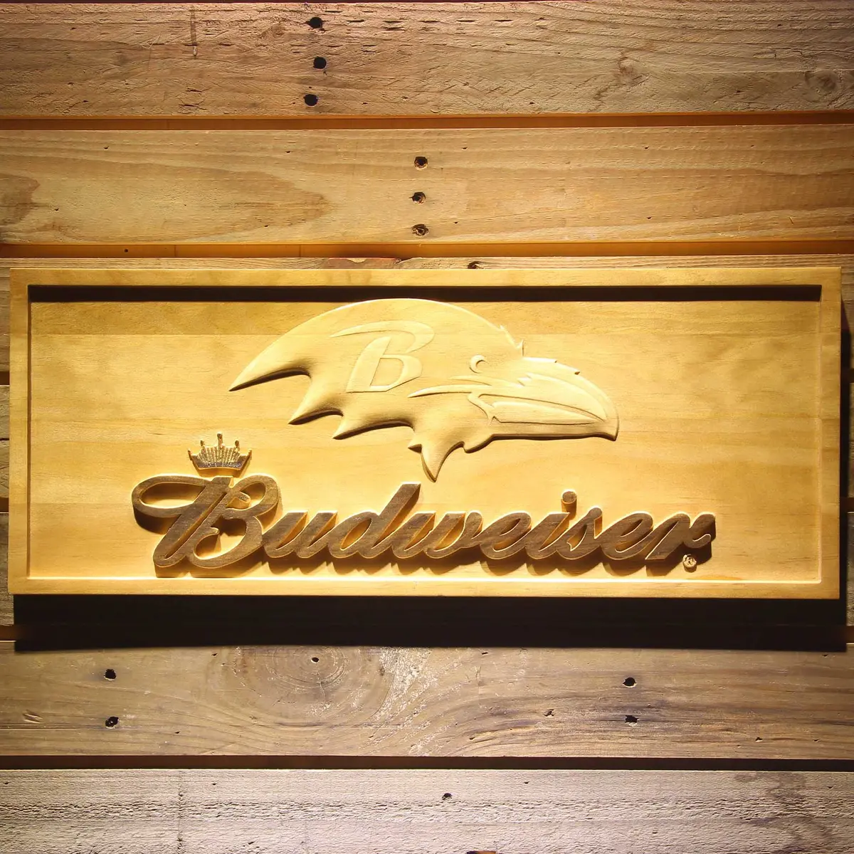Baltimore Ravens Budweiser 3D Solid Wooden Craving Sign 1