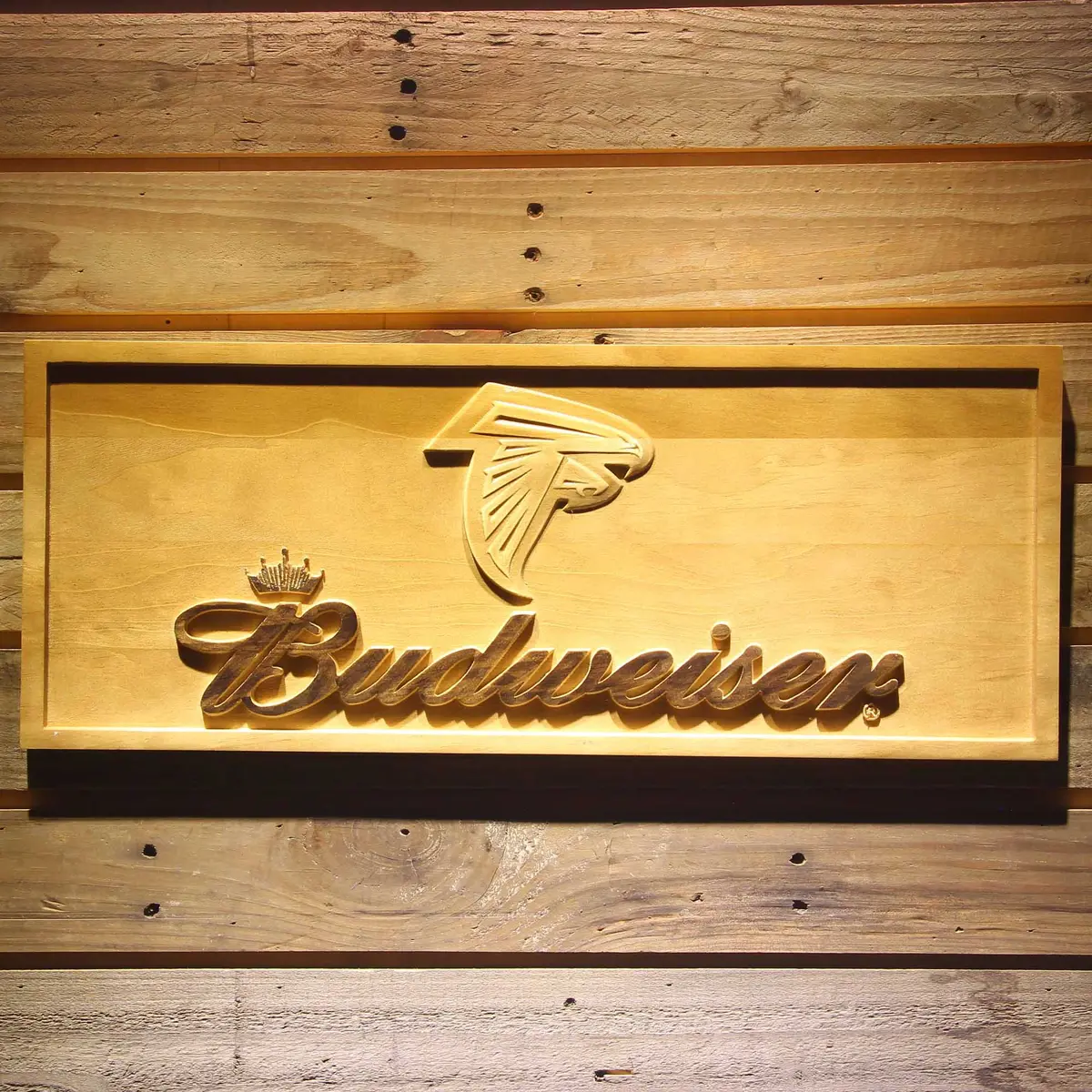 Atlanta Falcons Budweiser 3D Solid Wooden Craving Sign 1