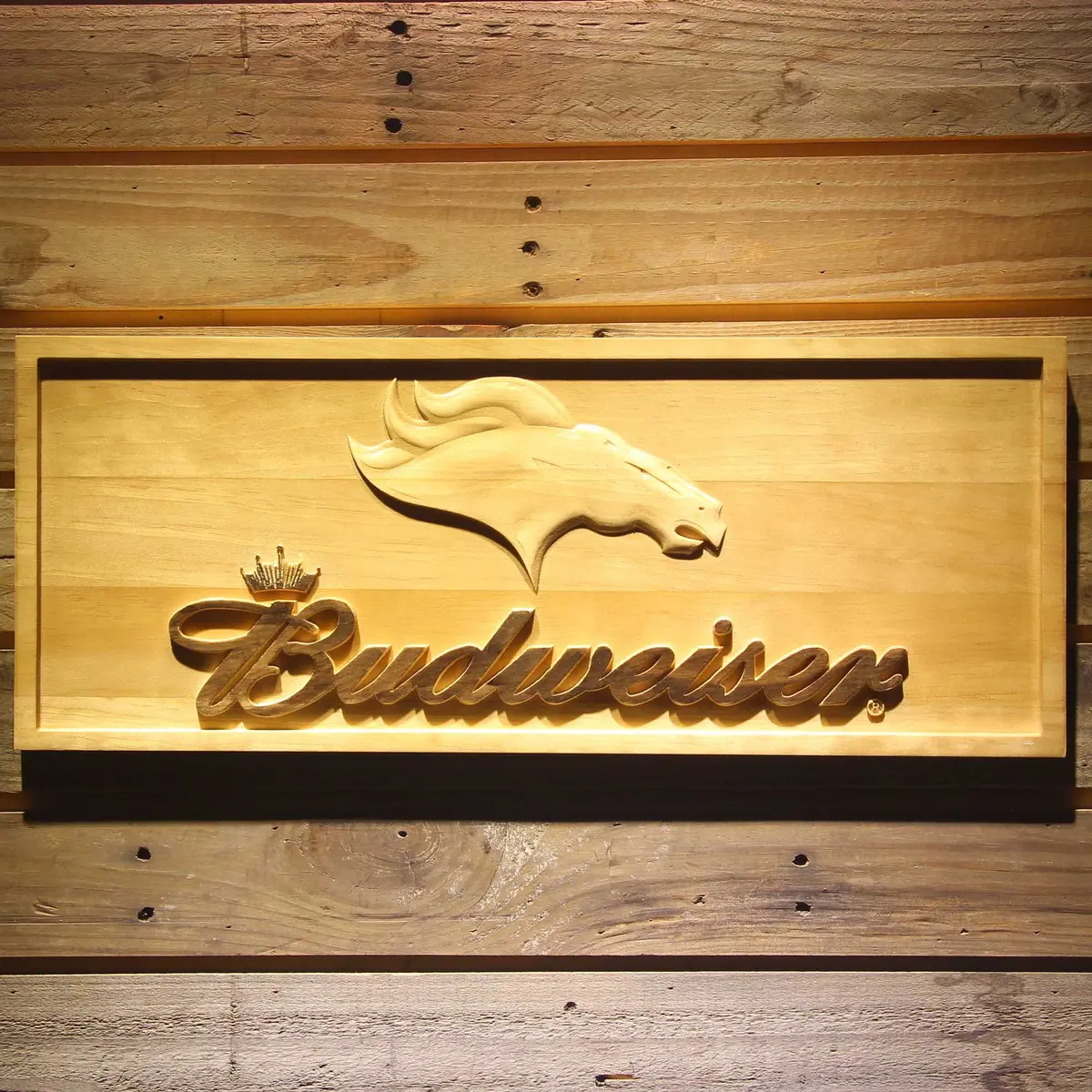 Denver Broncos Budweiser 3D Solid Wooden Craving Sign 1