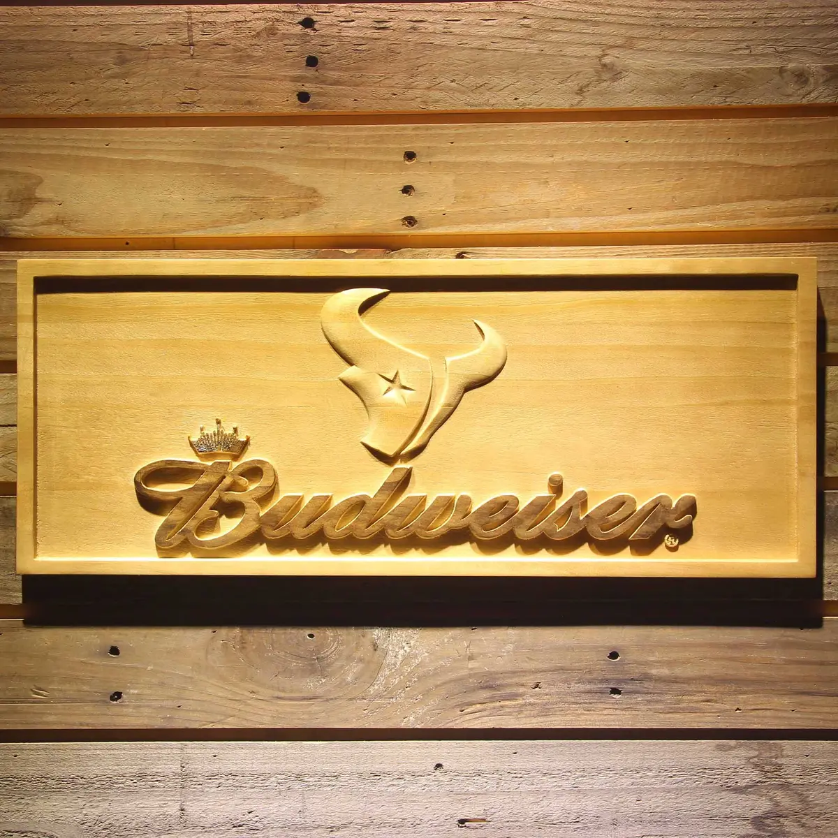 Houston Texans Budweiser 3D Solid Wooden Craving Sign 1