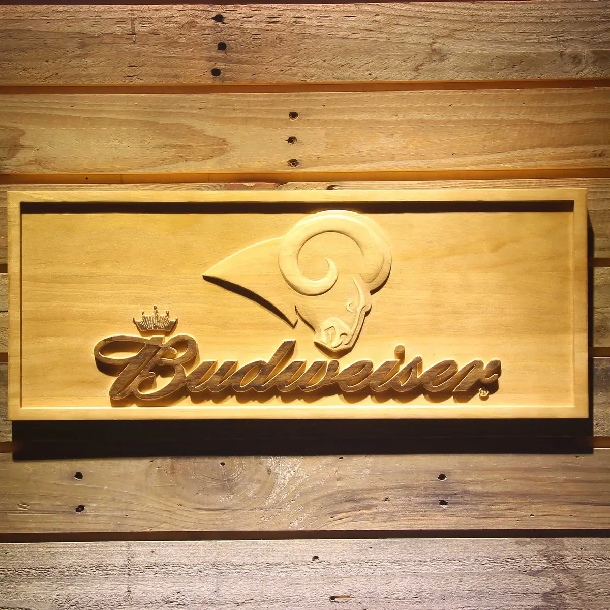 Los Angeles Rams Budweiser 3D Solid Wooden Craving Sign 1