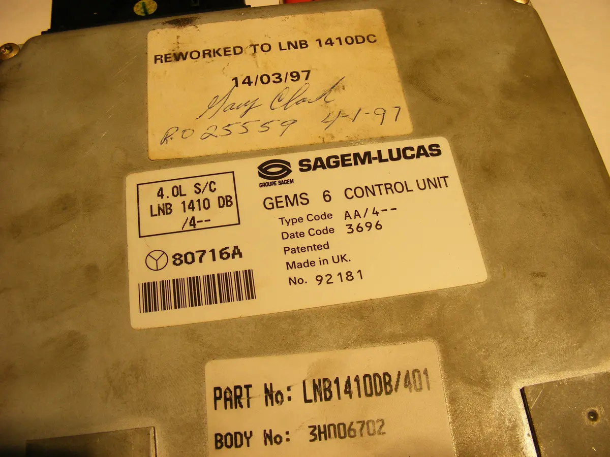Jaguar Xjr6 Xjr 95-96-97 Engine Computer Ecm Ecu Pcm 80454F Lnb1410ce  S/C Supercharged Gems 6 Control Unit Sagem-Lucas 1
